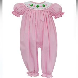 Petit Ami Pink Floral Embroidered Footie